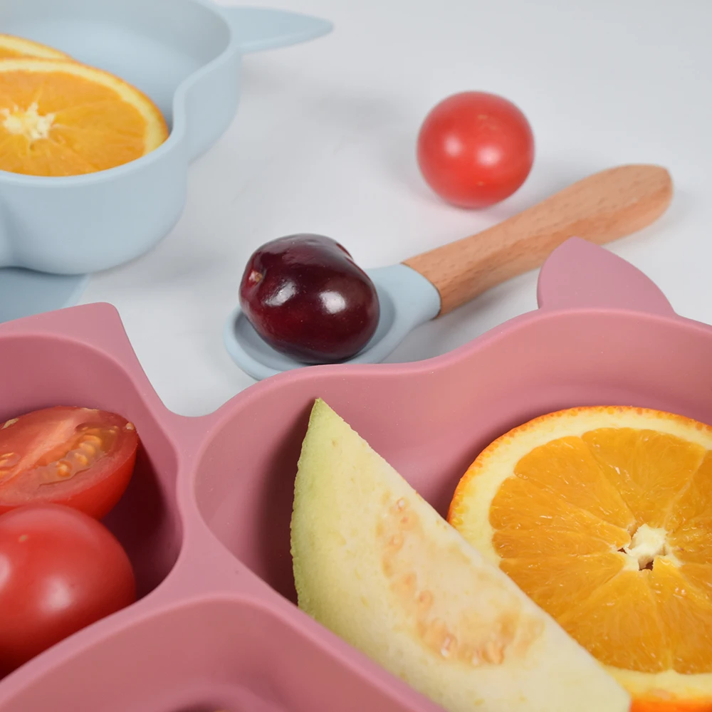Newsun Hot Sale Children Dinner Plate Silicone Suction Divided Baby Feeding Food Dining Plates For Babies For Toddlers
