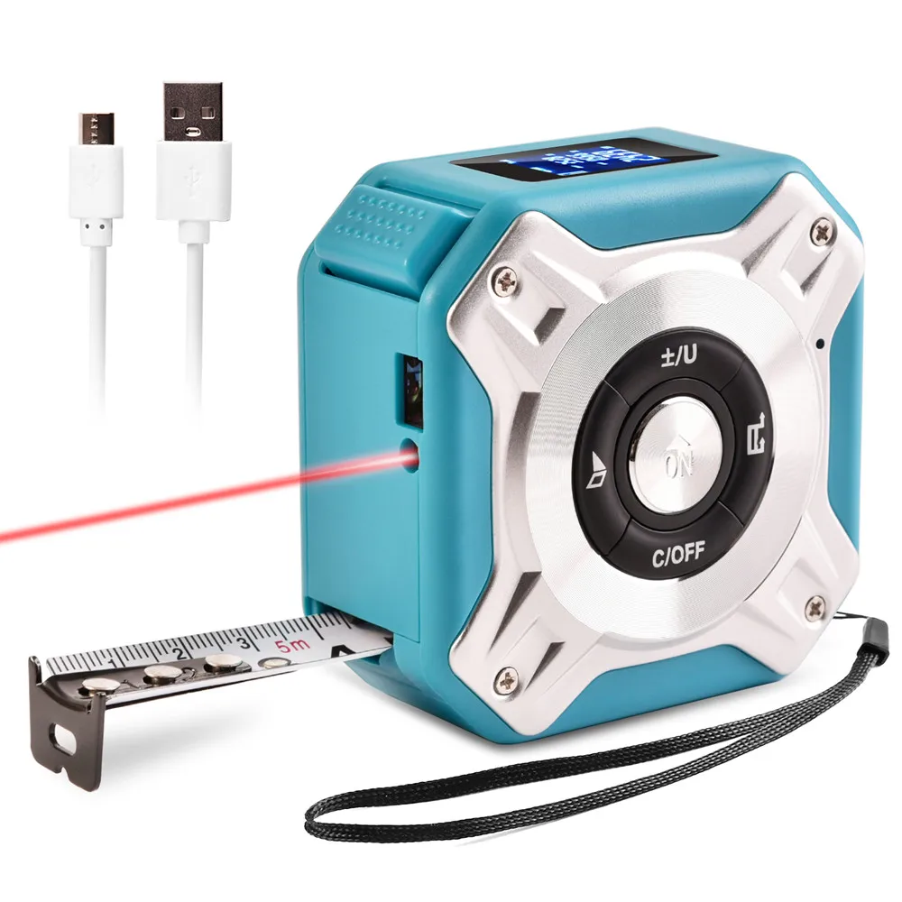 5m Steel Measuring Tape Ruler Multifunctional Laser Distance Meter with USB Charging LCD Digital Display
