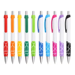 Personalized custom logo blank solid white plastic ballpoint pen with colorful divisive rubber grip