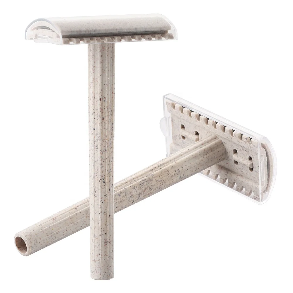 Готово к отправке с двойным лезвием Биоразлагаемые Одноразовые пшеничной соломы бритвы Эко-дружественных одноразовые бритвенные станки для безопасности