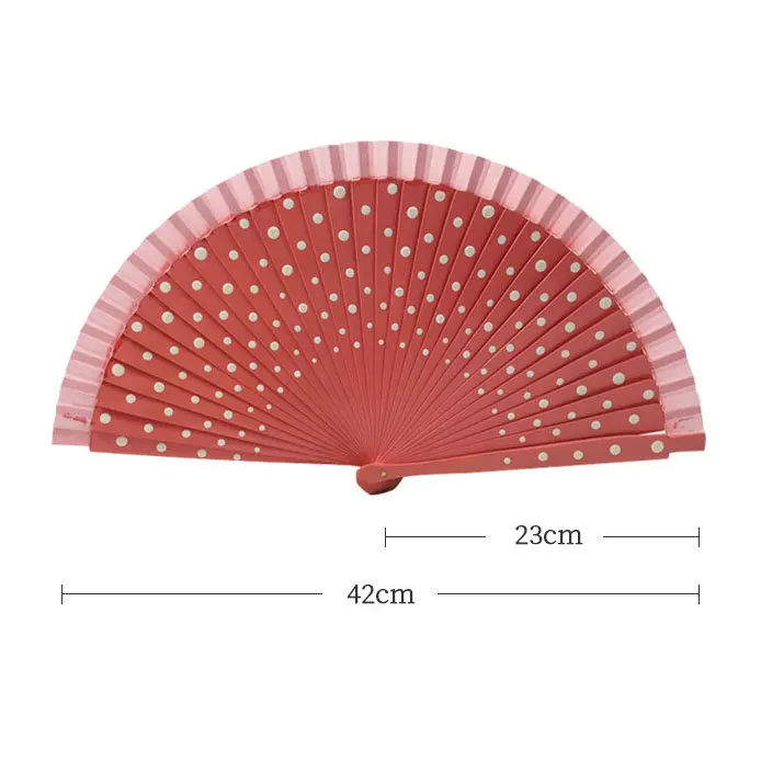 Customized screenprinted Solid Color Handmade Hand Held Spanish wood Folding  Fan for Dance or promotion