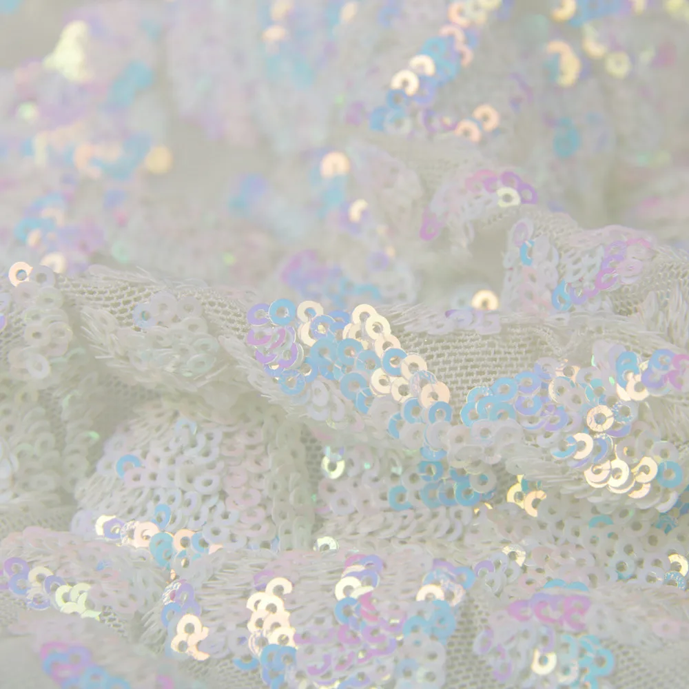 High Quality white glitter Fancy Sequin Embroidery Mesh French African Lace Fabric For Formal Dress Abaya Dubai