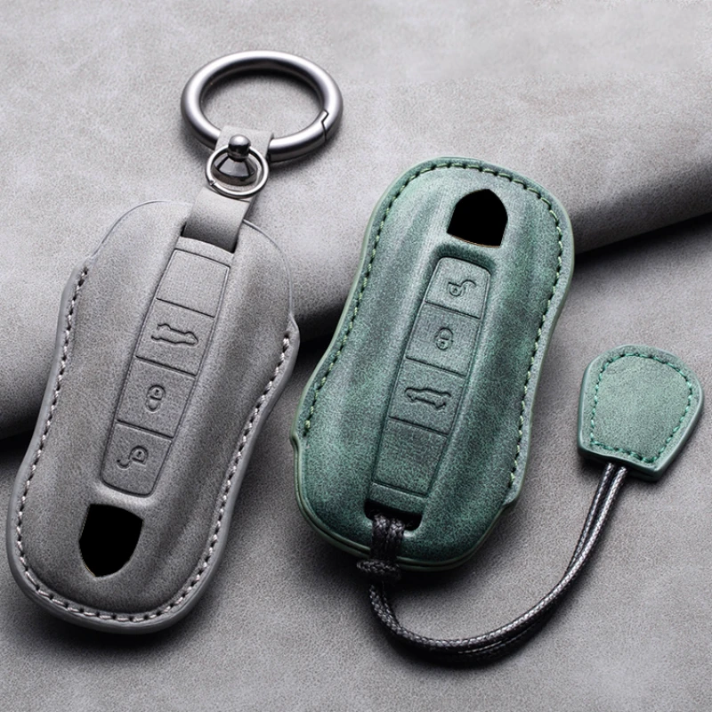 Leather Car Key Cover Case Shell For Porsche Panamera Carman Macann  Cayenne 911 970 981 991 996 Keychain Key Accessories