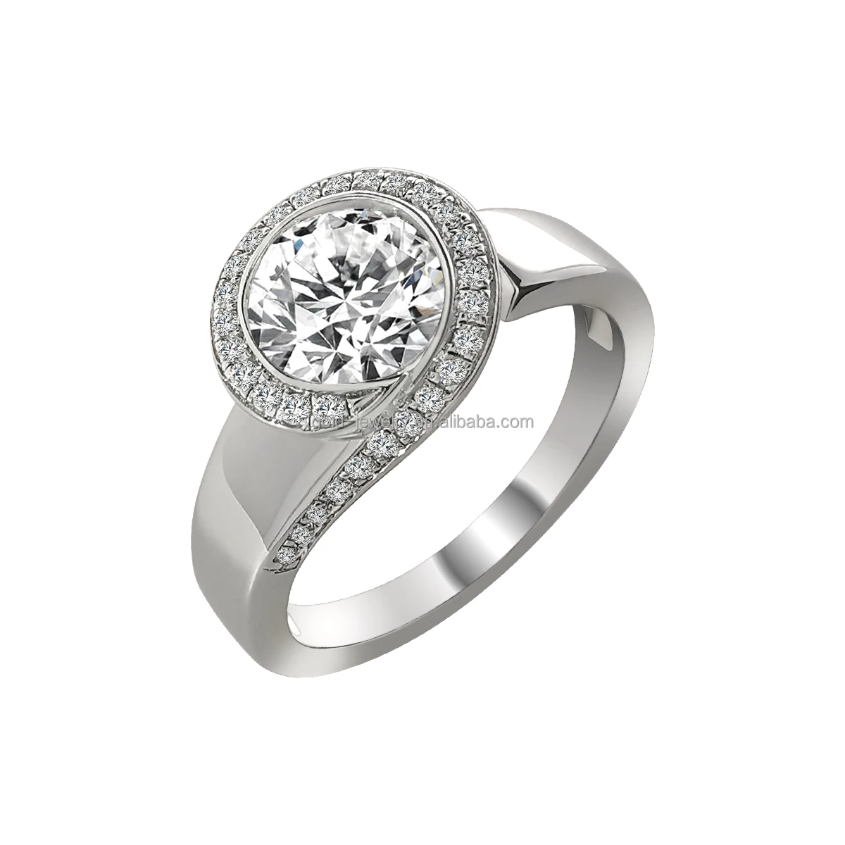 Jewelry Customized AU585 14K Real White Gold Moissanite Rings Manufacturer High Quality Fashion Engagement Wedding Rings