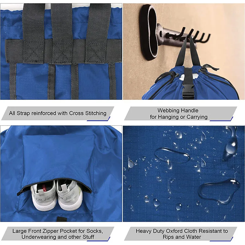 Custom jumbo travel laundry drawstring backpack bag dirty clothes storage organizer hamper bag  for camping dorm room