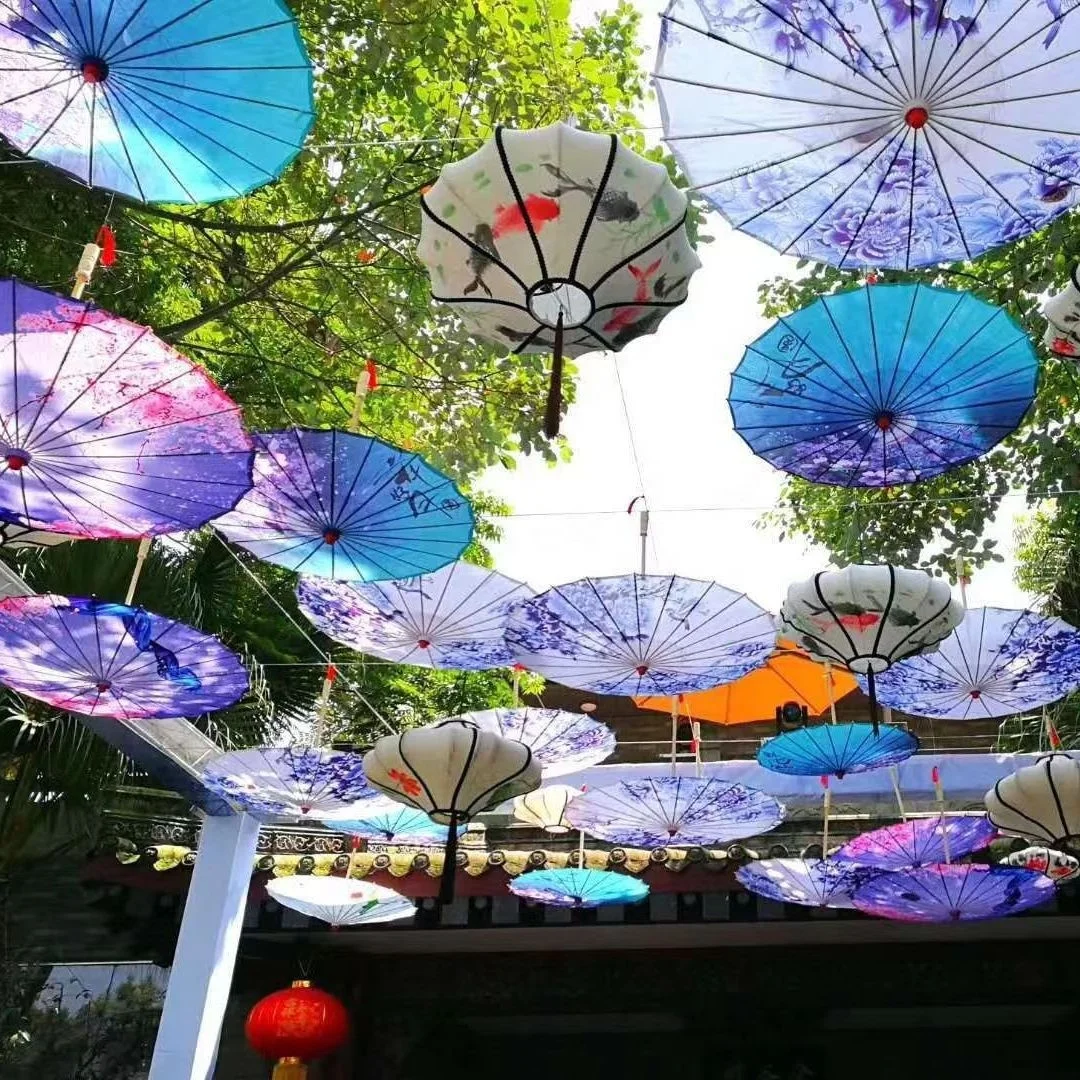 Japanese Chinese Ceiling Decoration Umbrellas Craft Dance Props Parasols Handmade Silk Oiled Paper Umbrella