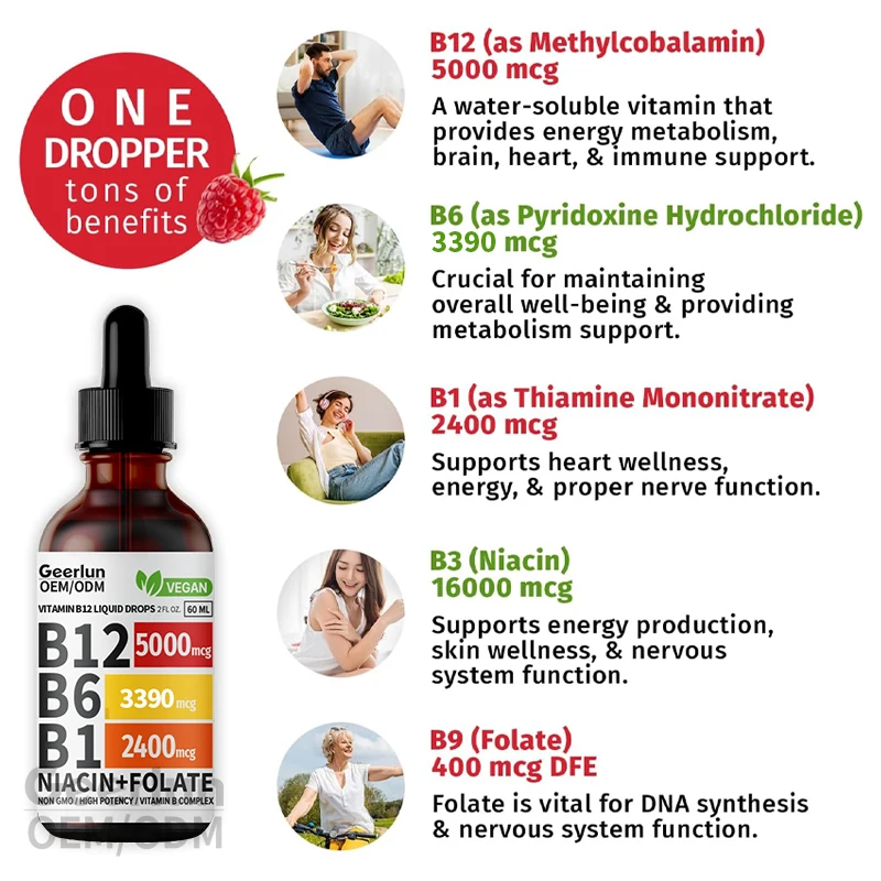 OEM Hot Sale Vitamin B12 Liquid Drops Energy Support Promote Brain And Heart Health Vitamin B Supplement