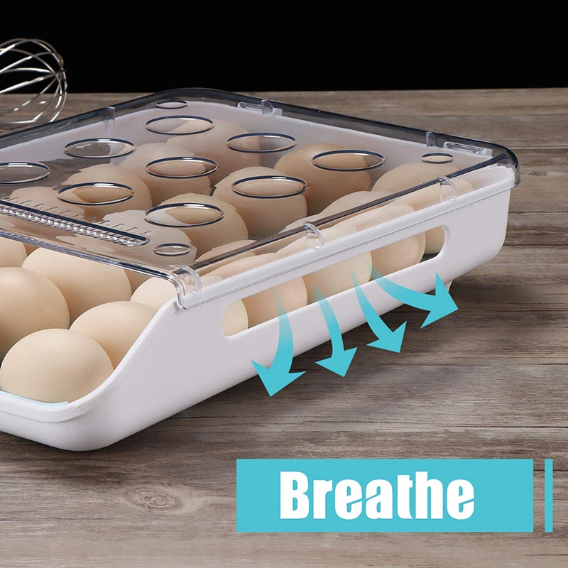 Hot Sale Auto Scrolling Down Egg Holder for Refrigerator  Egg Container Storage Tray
