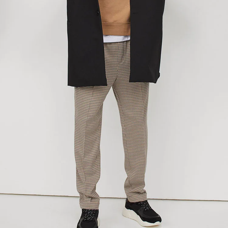 Latest Style Outwear Cotton Elastic Waist Fashionable Plaid Pants Classic Men Daily Life Tight Bottom Trousers With Drawstring