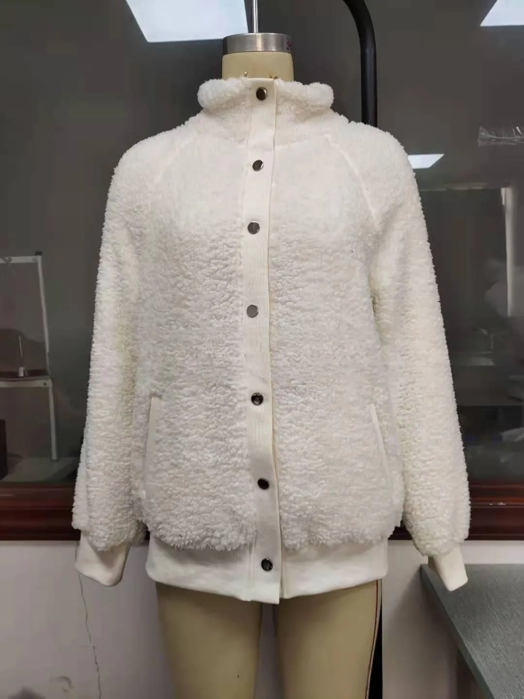 PDEP lamb wool fleece cardigan winter jacket and coats for ladies women double-sided plush wool coat tops female