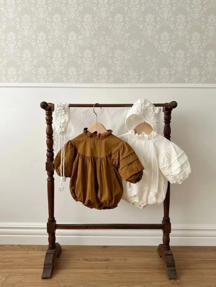 2023 spring autumn infant toddler baby girls ruffles romper newborn baby kids long sleeve jumpsuit solid brown clothing 86051