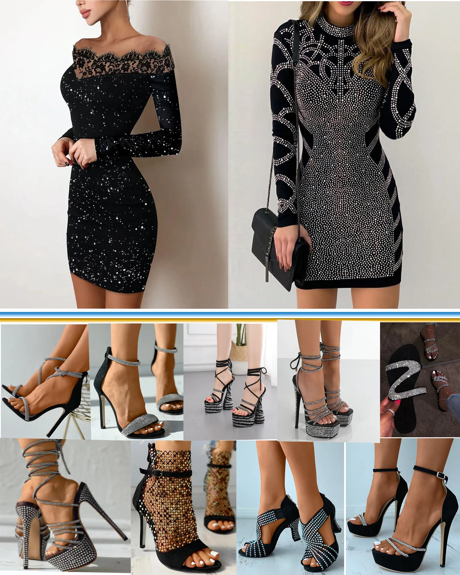 Long sleeve lace Crop Top silver powder dresses Off Shoulder Contrast Lace Glitter Bodycon Dress