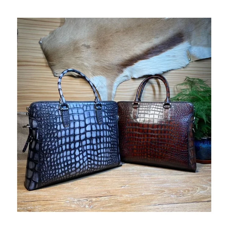 Fashion style top grade exotic genuine crocodile leather briefcase for men