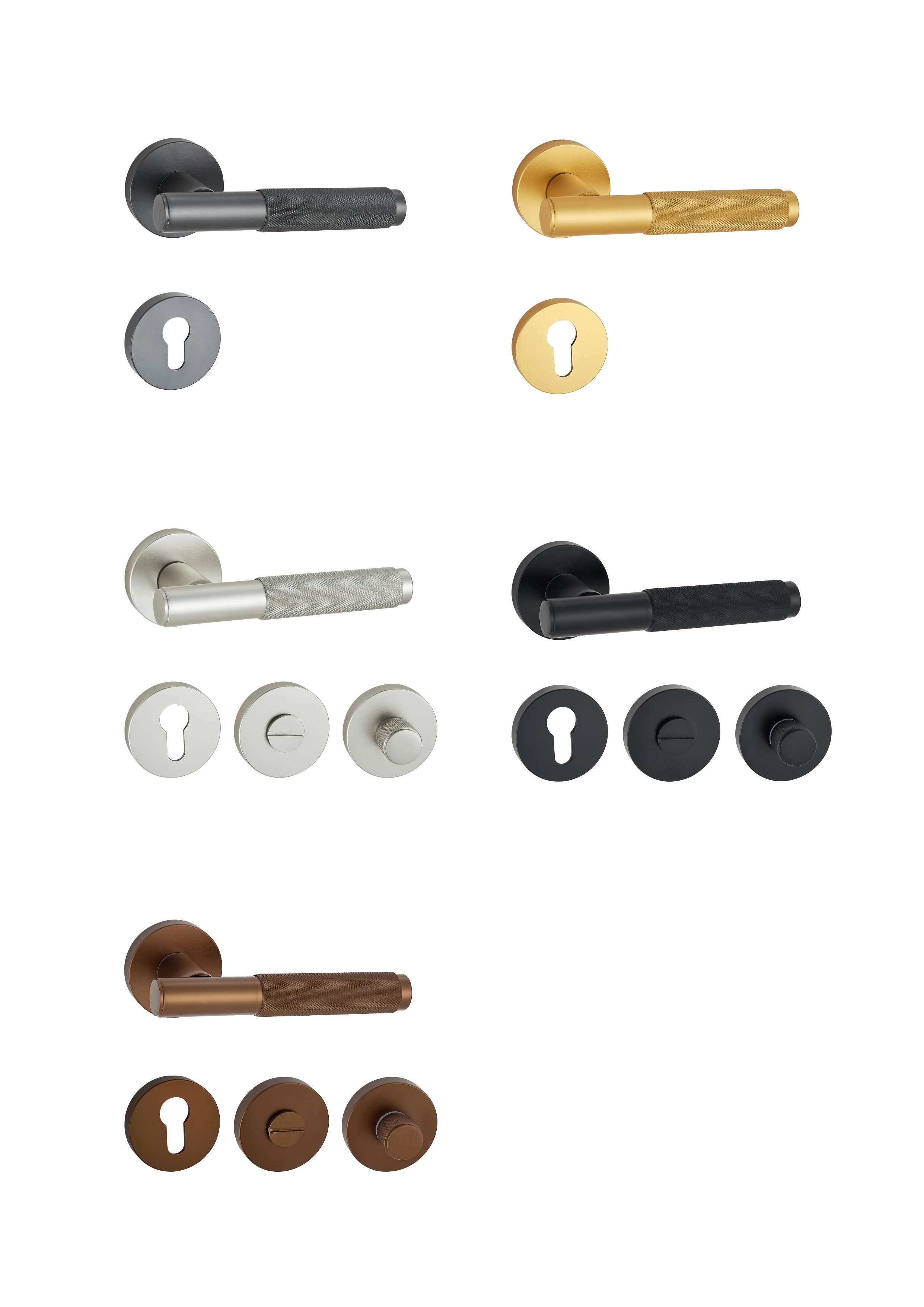 Solid knurled aluminum heavy duty wooden door handle lock privacy door handle