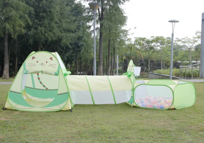 Выдвижная детская палатка «Три в одном» с рисунком кошки в очень большом бассейне с шариками