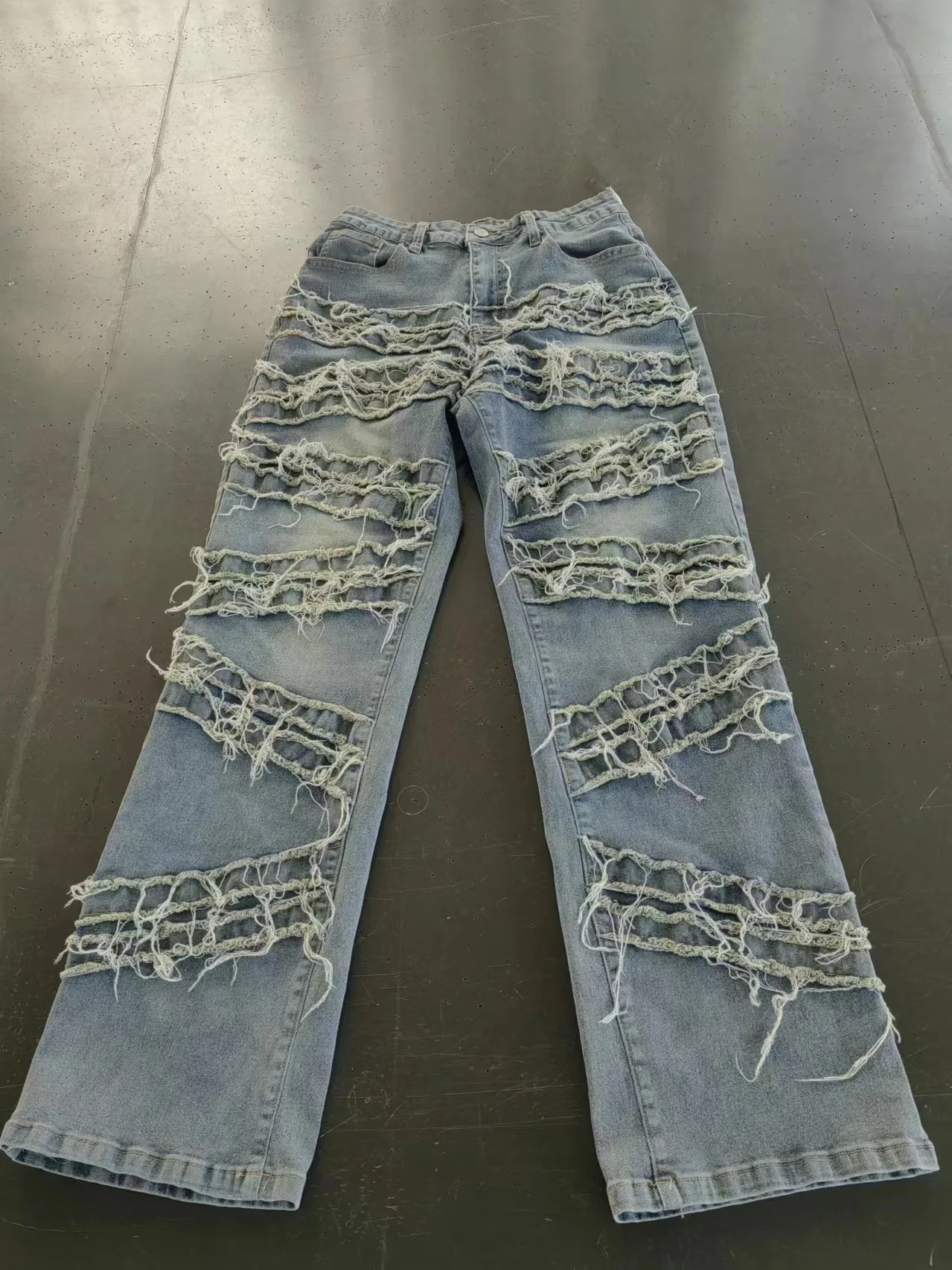 Custom Street Wear Ladies Jeans Stretched High Waist Ripped Patchwork Women Overalls Denim Jeans For Women