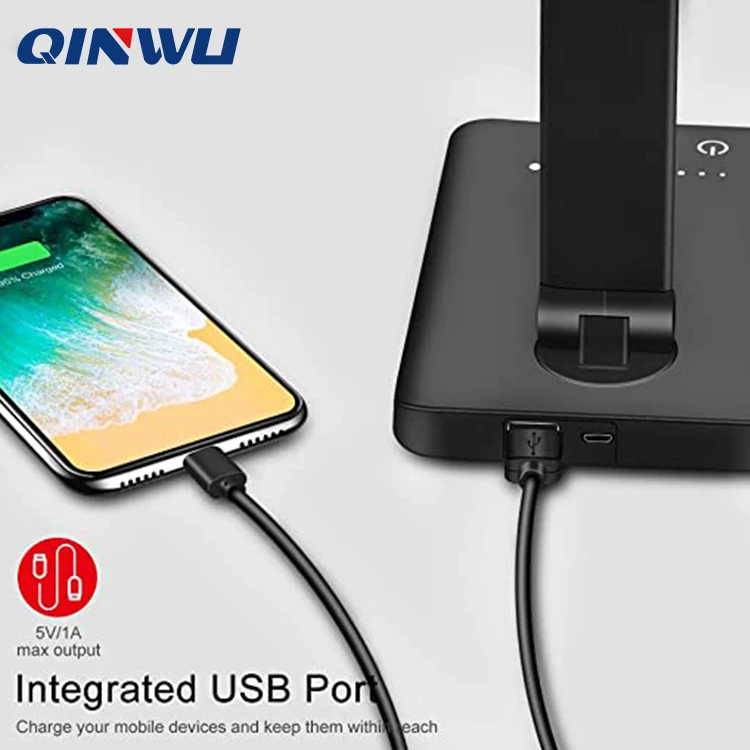 Factory Multifunctional Fast Wireless Charger LED Desk Lamp , 5 Lighting Modes Reading student desk lamp with USB Charging Port