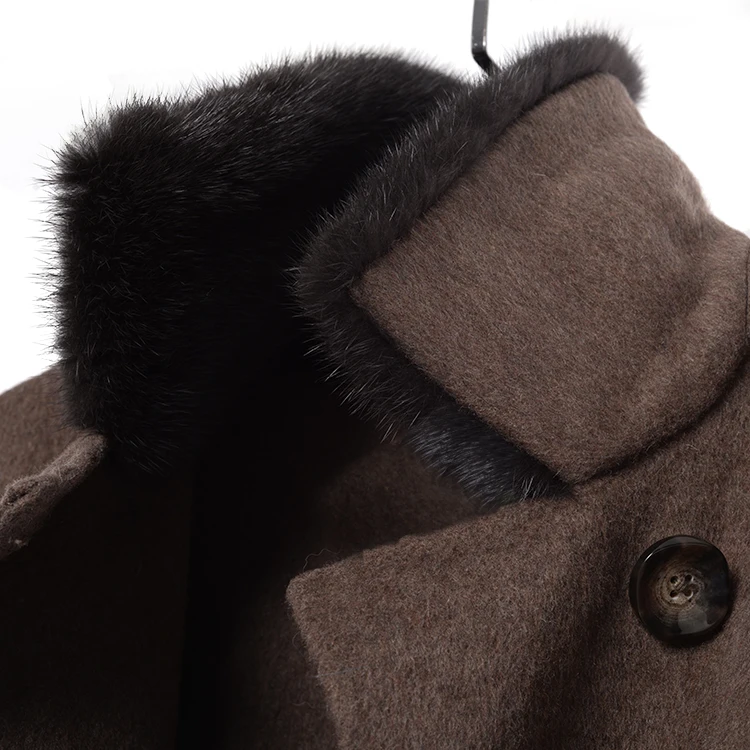 Jtfur Fashion Winter Warm Fur Collar Pocket Double Face Wool Jacket Wool Coat With Real Mink Fur