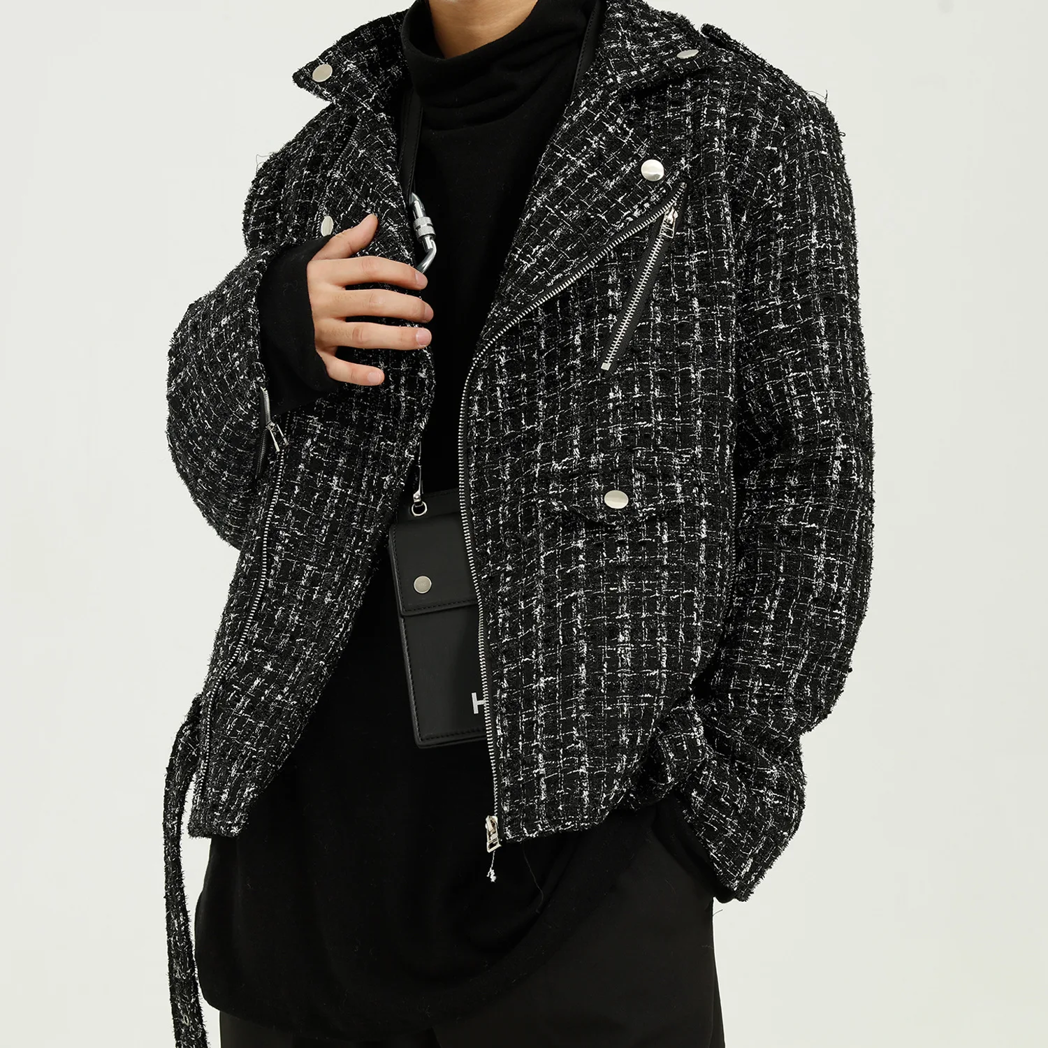 2021 autumn/winter new xiaoxangfeng lapel short loose ruffian handsome plaid retro coat man jackets