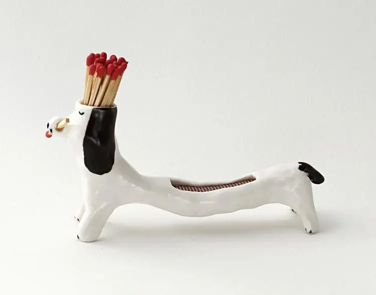 UOBOBO ceramic waterproof novel dog matches holder with striker honeycomb