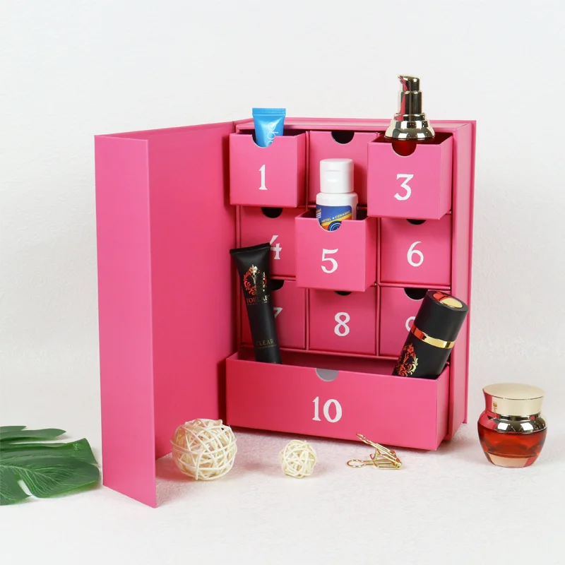 Recycle Custom Logo Wholesale Printing Empty Beauty Packaging Gift 10 Days Makeup Advent Calendar Box