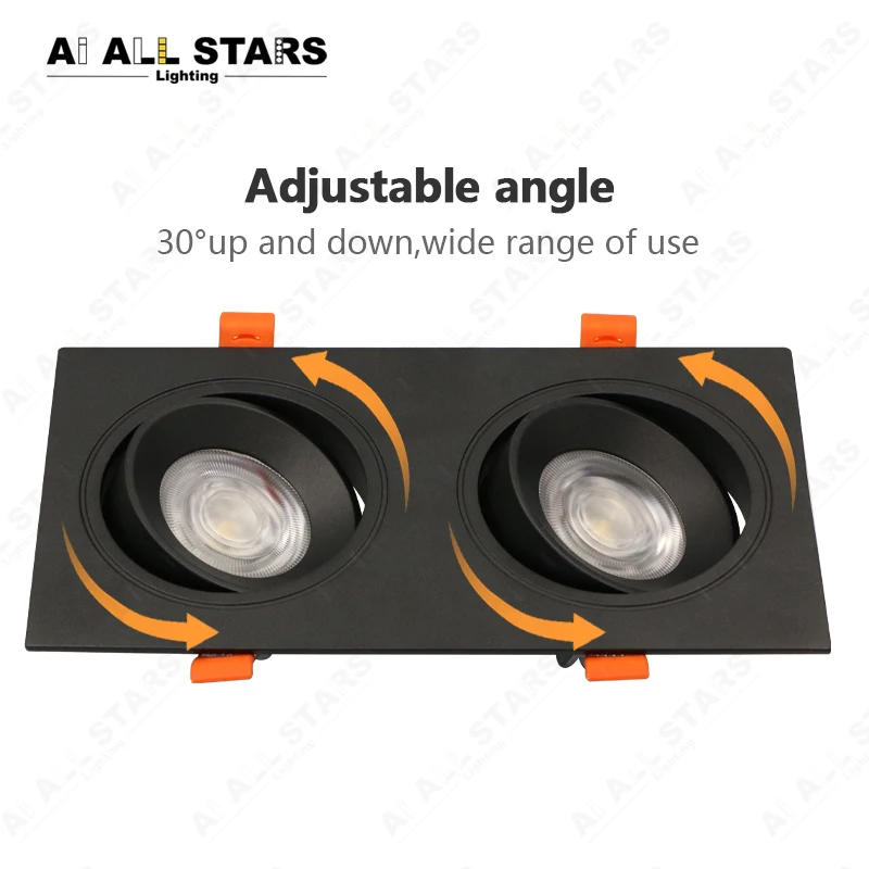 Aluminum Square Rectangle Recessed Tunable Double Twin Two Head Fixture 2x10W 15W LED Lamp Grille Cob Led Downlight