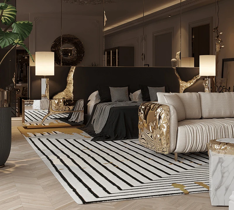 Итальянская кровать Lapiaz с обивкой и золотым покрытием из нержавеющей стали роскошная вилла спальная большого размера индивидуальная Настройка