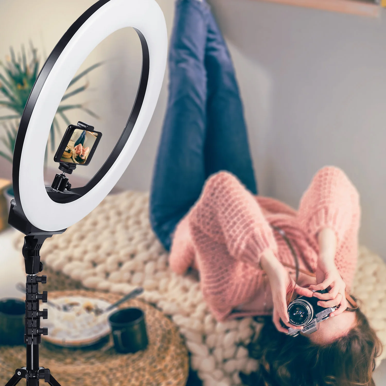 AFI R119 led circle selfie ring light 19 inch 48cm outer 55w 6500k for camera live stream make up video blogging