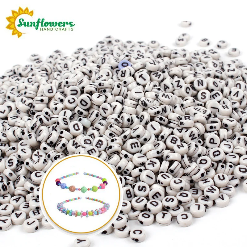 
7*3mm Flat Round White Acrylic Alphabet Letters Beads for Jewelry Making 