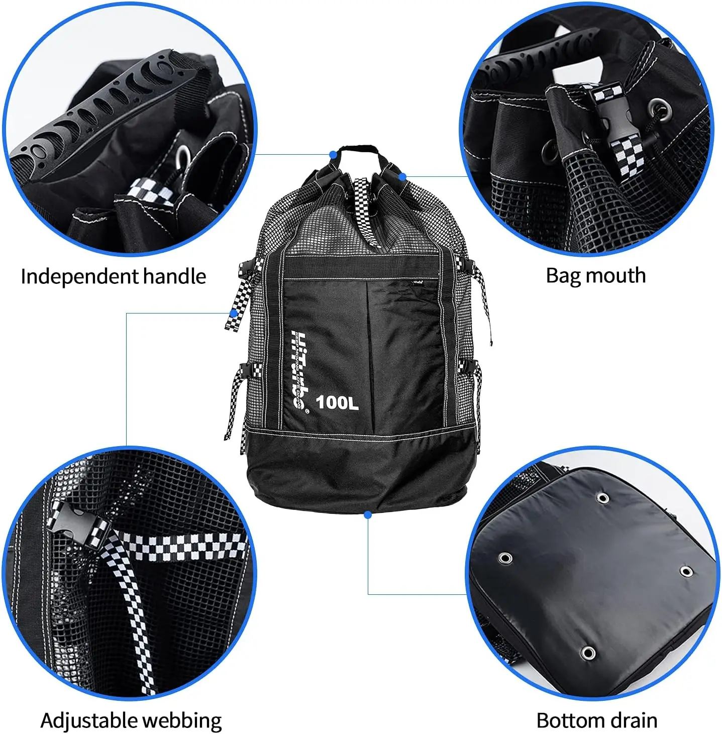 100L Large Capacity Mesh Diving Equipment Gear Bag Backpack Portable Storage Bag