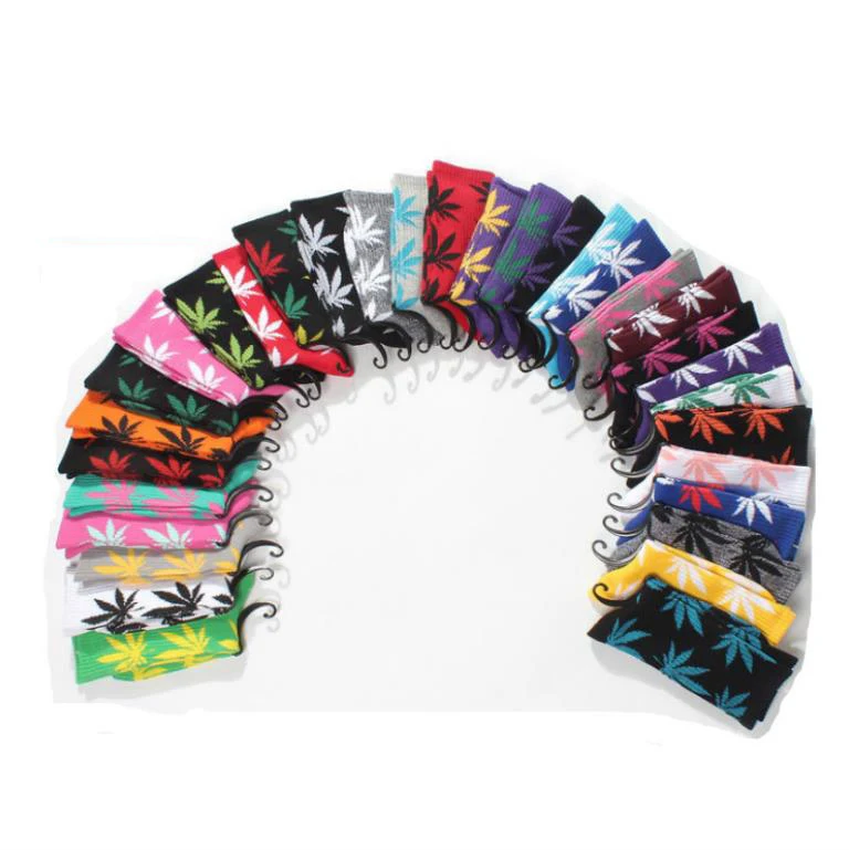 35 Colors Spring Summer Maple Leaf Socks Trend Middle Tube Cotton Socks Leaf Weed Socks Basketball Hemp Women Men Thick