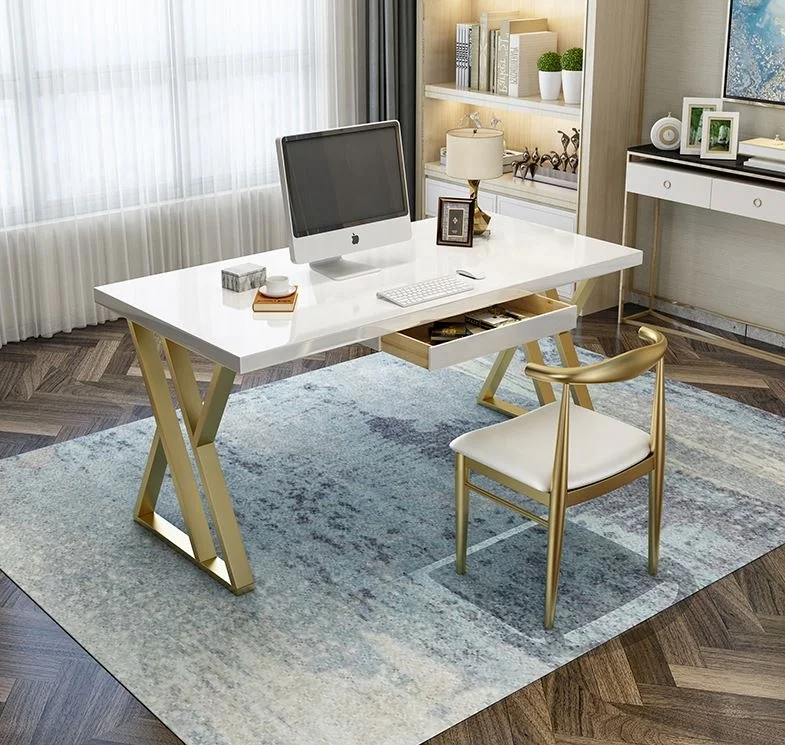 
Solid wood computer desk modern simple home study office desk bedroom white baking paint light luxury desk and chair combination 