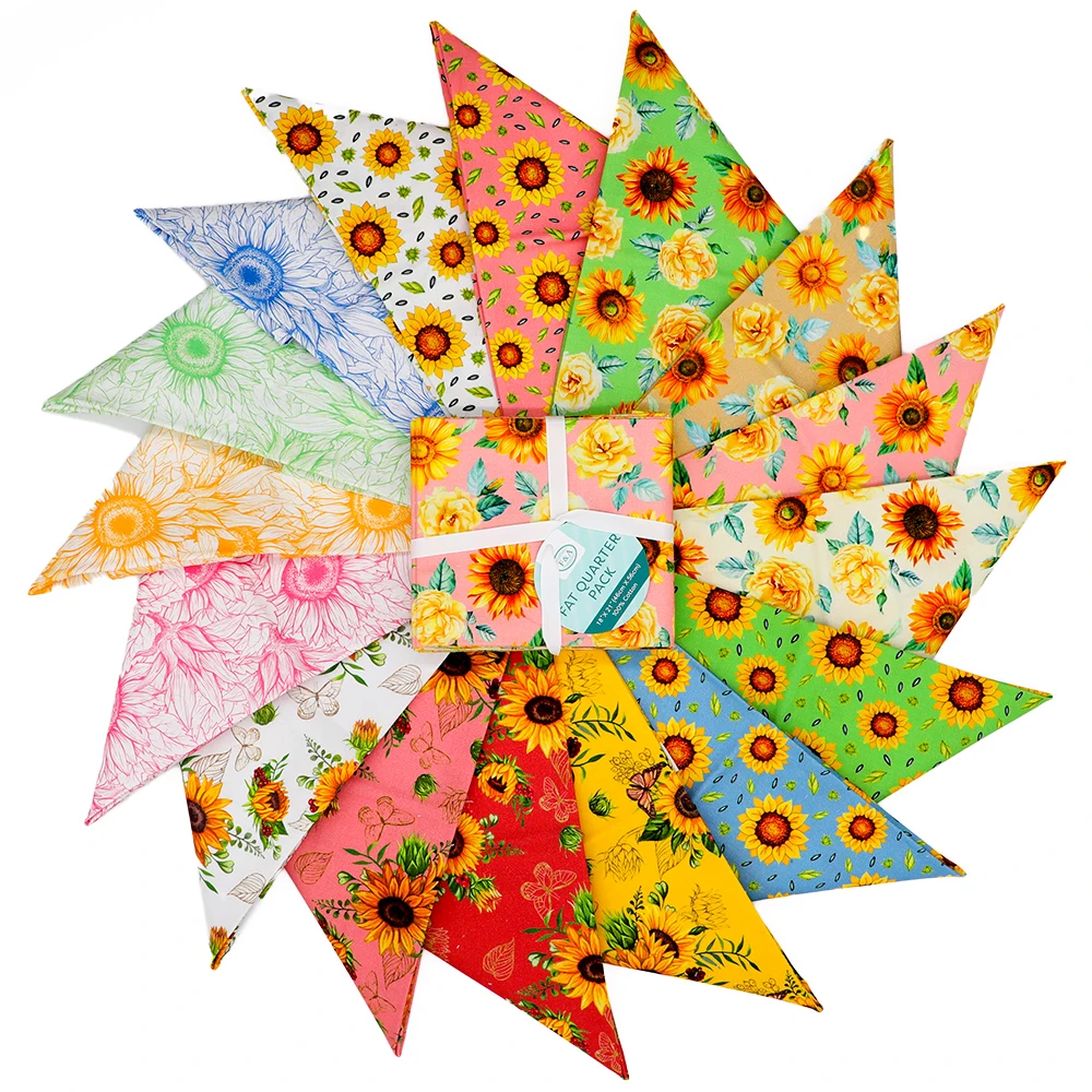 New Fashion Sunflower Pattern Fat Quarter 100% Cotton Printed Quilting Fabric