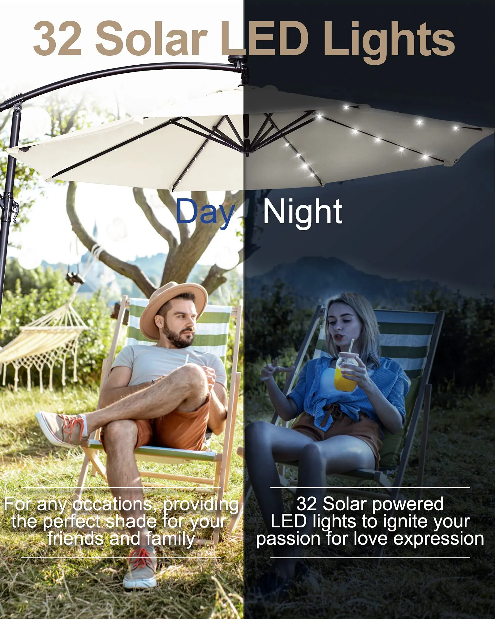 Beach Outdoor Cantilever Umbrella 10FT Outdoor Umbrellas Patio with LED Lights