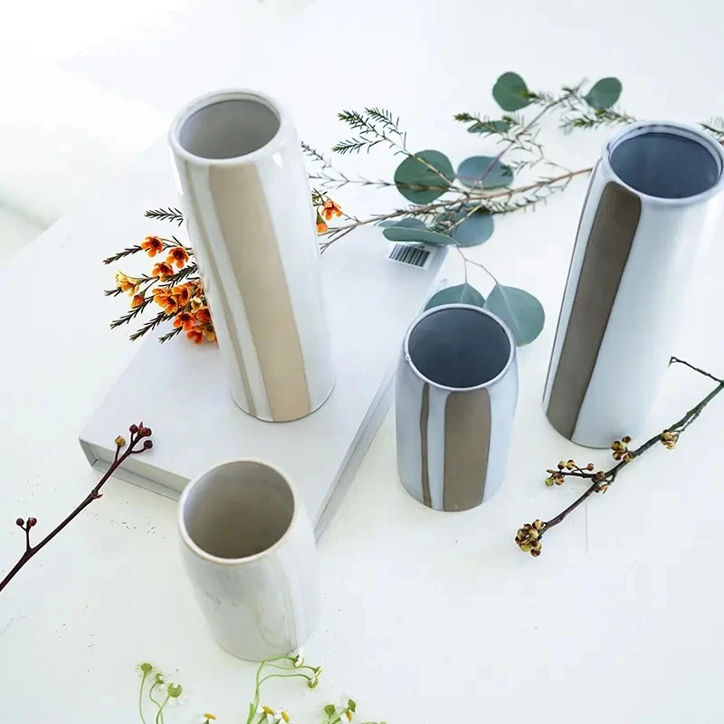 Nordic hand painted glaze living room decor desktop decorative ornament tall vase wedding ceramic flower vase