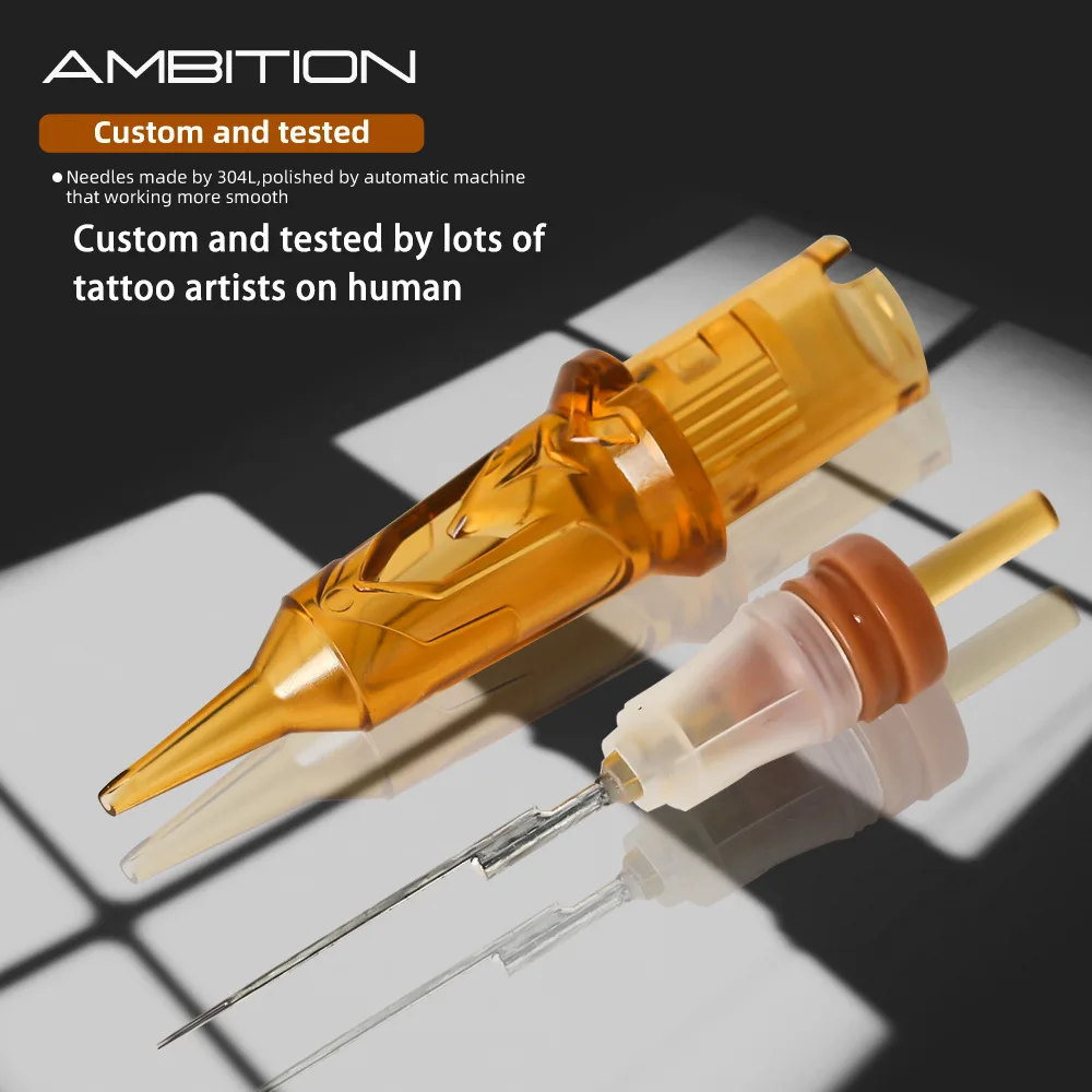 Ambition 20pcs Gold RL Tattoo Cartridge Needles Disposable Sterilized Stainless Steel Tattoo Needle for Cartridge Machines Grips