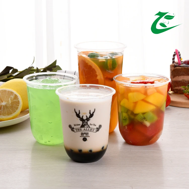 
U shape cup 360ml 500ml 700ml custom logo clear disposable plastic bubble tea food grade PP plastic cup 