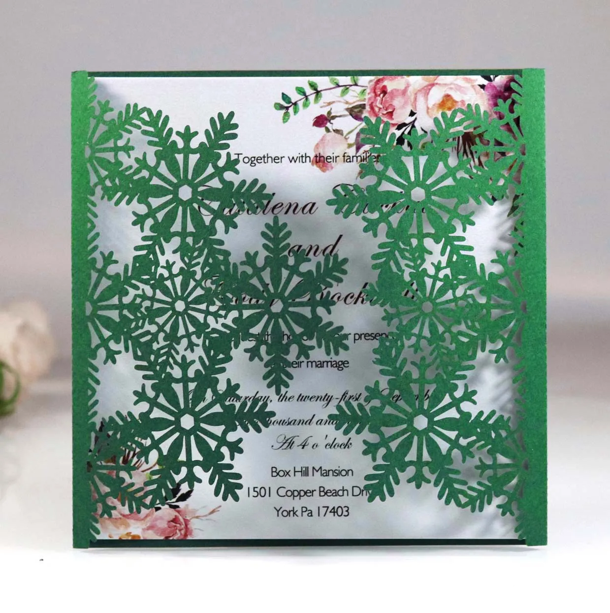 Co-orange Green Paper Hollow Out Expanding Snowflake Creative Wedding Party Card Invitation With Envelope