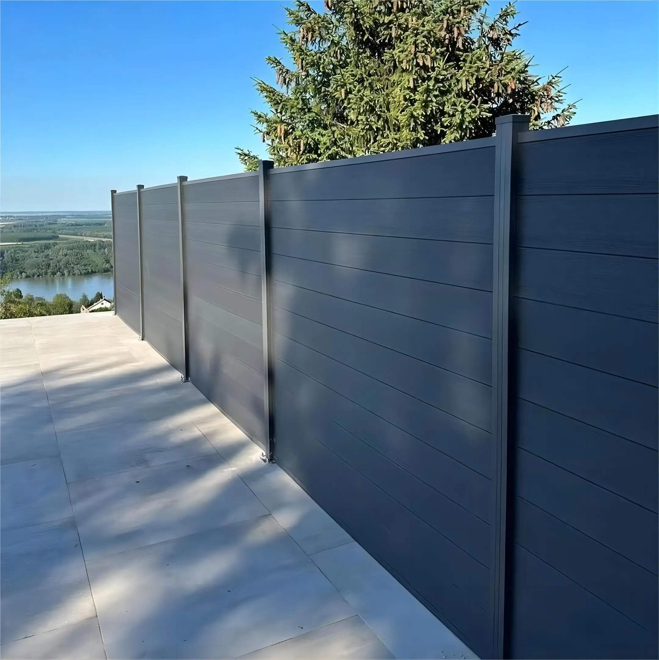 Decorative anti-climb fence outdoor garden aluminum post horizontal slat privacy artificial green fencing