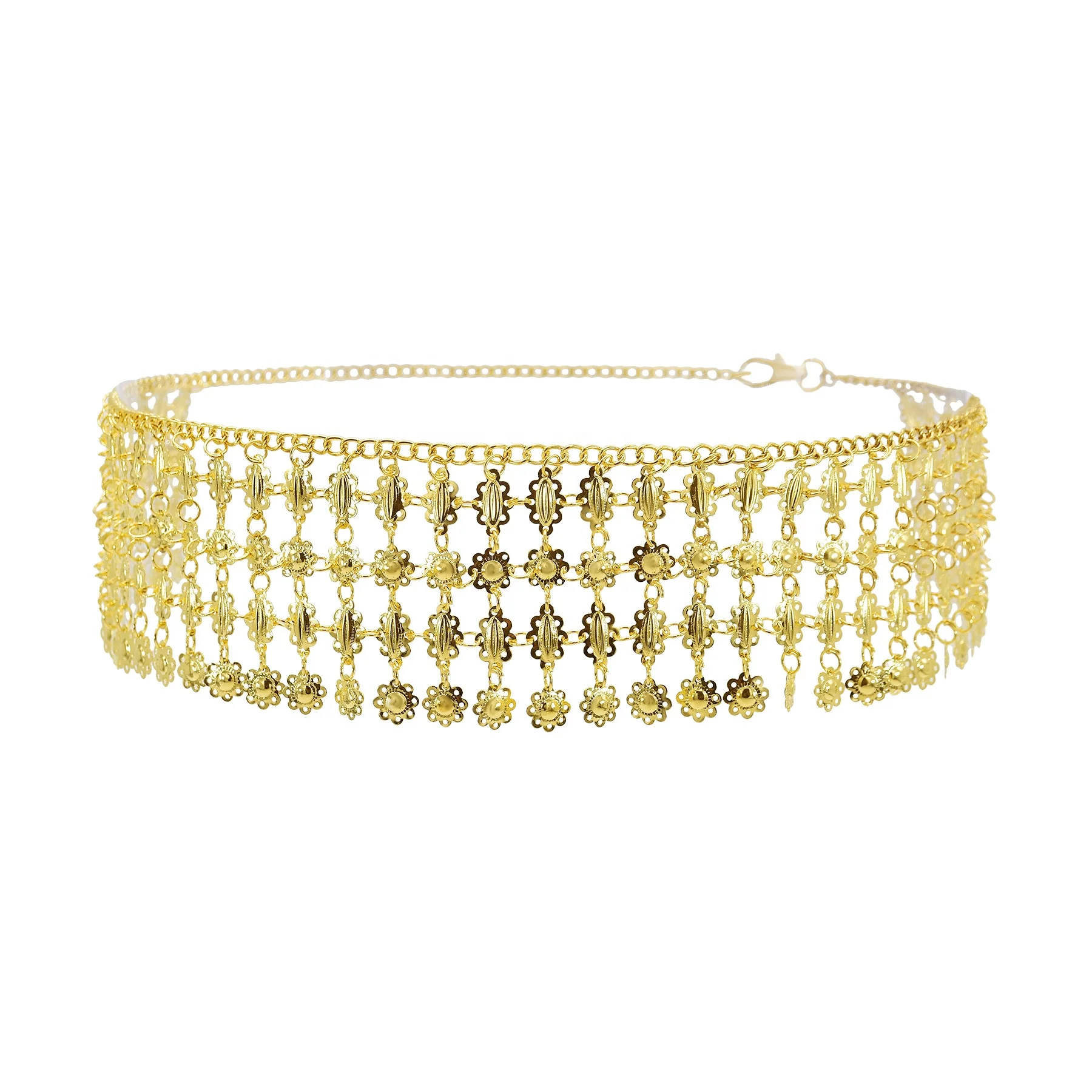 High Quality Multi layer golden Alloy Body coin waist chain belt for lady
