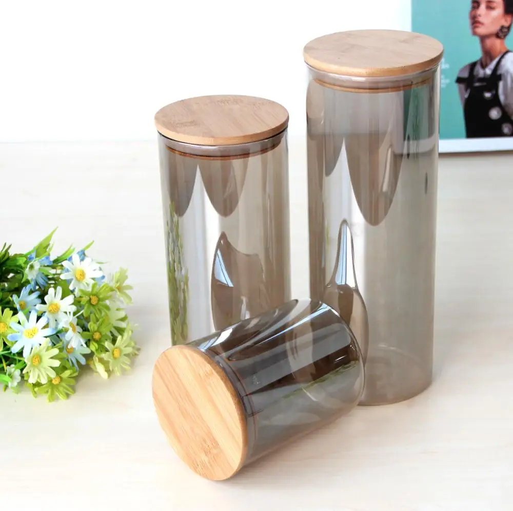 Large High Borosilicate Glass Food Storage Containers Jars with bamboo wood lid