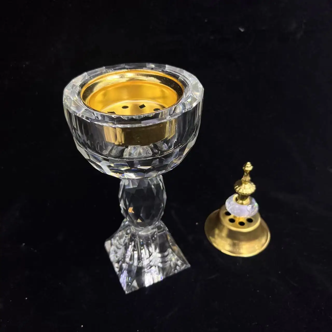 NEW Hot Sale Wholesale creative Arabic middle east portable Buddha mesh incense base copper alloy glass crystal incense burner