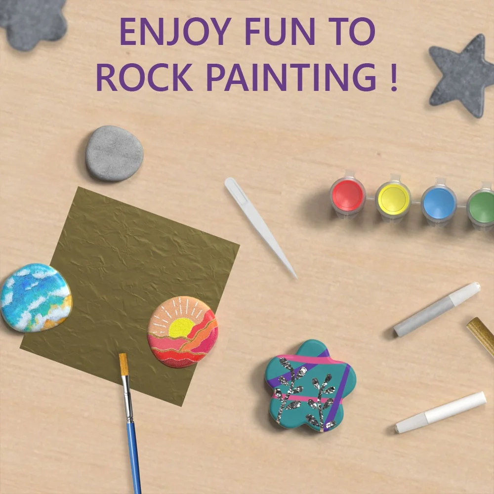 New Foil Rock Painting Kit DIY with Foil Sparkling Art Rock Drawing Craft for Children