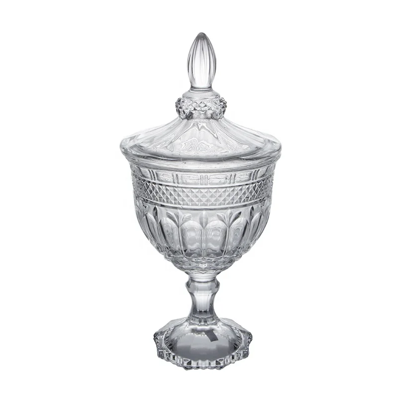 European Candy jar royal crown relief with lid glass sugar jar transparent dried fruit candy box living room decoration