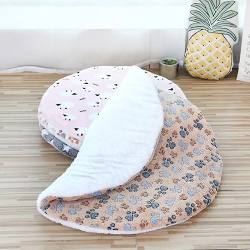Round Dog Bed Mat Double-sided Pet Sleeping Bed For Dog Cat Washable Folding Pets Cushion Soft Warm Cat Blanket