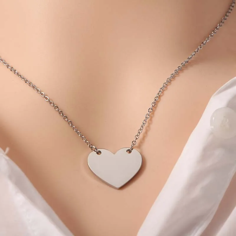 New Arrival Custom Blank Stainless Steel Dainty Gift Heart Pendant Necklace for Women