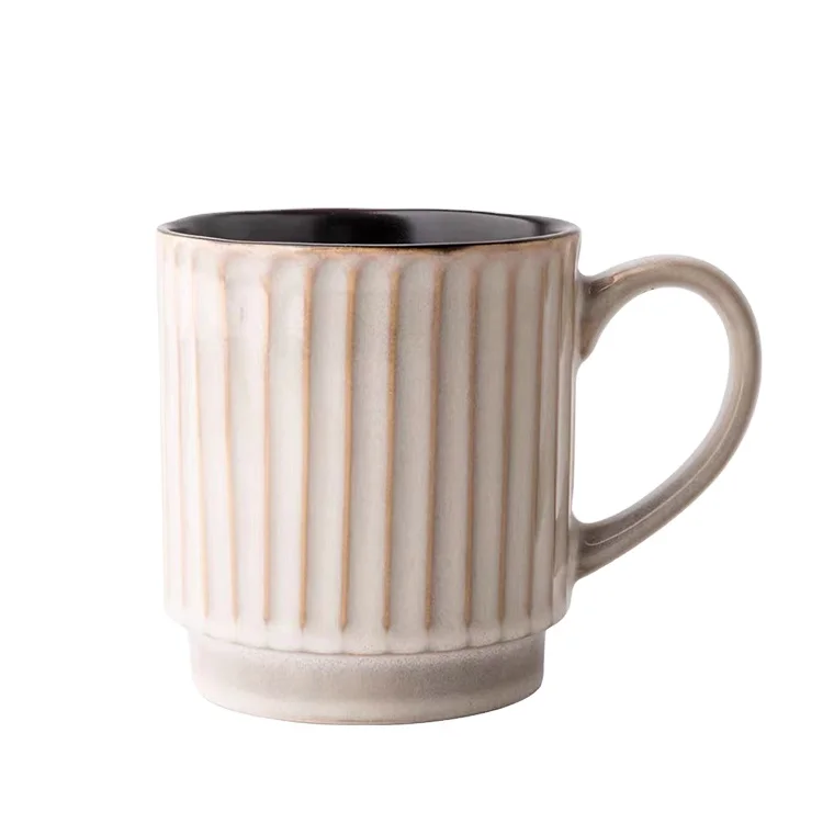 wholesale American vintage striped mug Variable glaze household ceramic milk mug large volume breakfast mug Gift cups