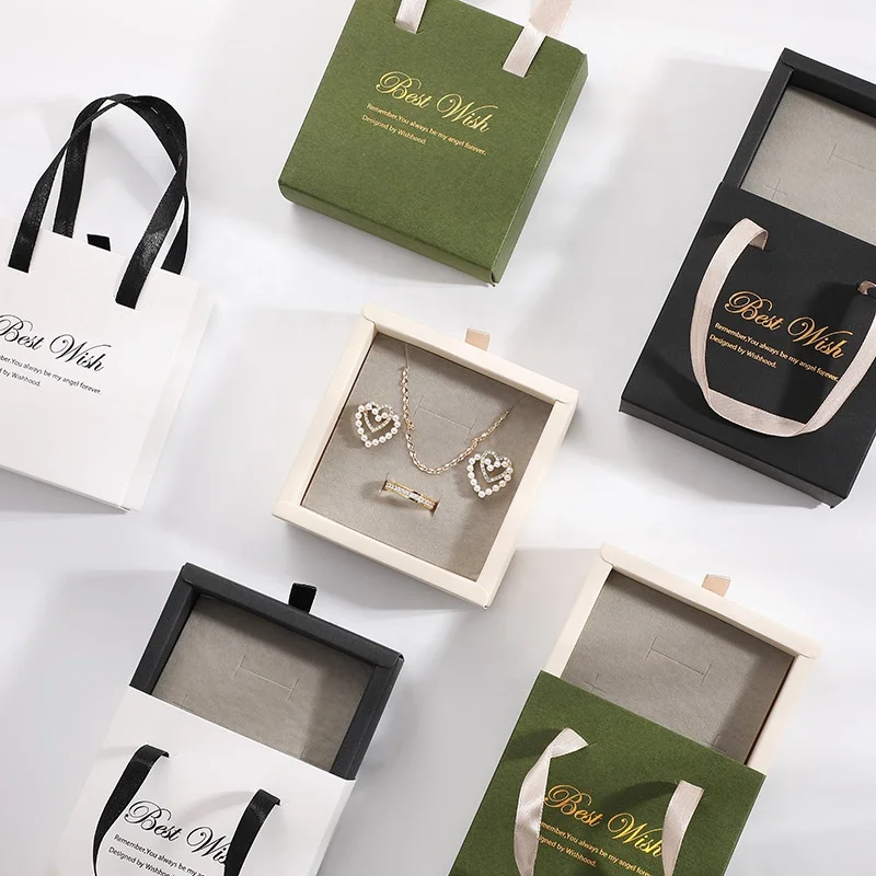 paper sliding drawer gift boxes colorful cute jewelry storage packaging box Gift Box Handle Necklace Jewelry Packaging
