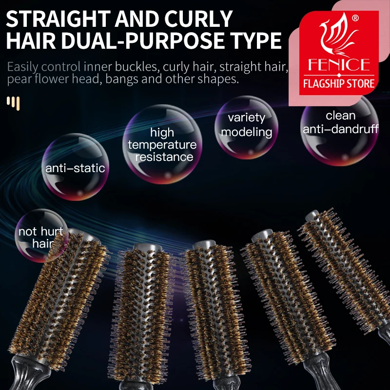 Barber Scissors Bristle Round Hair Styling Curling Iron Hair Brush Roller Comb