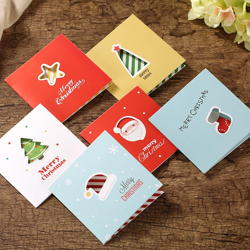 Christmas cards wholesale three fold special paper hollow bronzing retro small cards